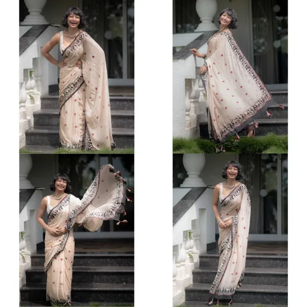 Cream_Elegant_Design_Embroidered_Net_Saree_For_Women