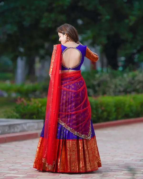 Red_And_Purple_Elegant_Design_Embellished_Silk_Half_Saree_For_Women