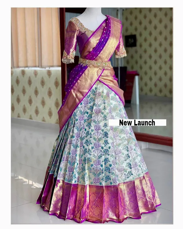 Purple_Elegant_Design_Pure_Silk_Half_Saree_For_Women