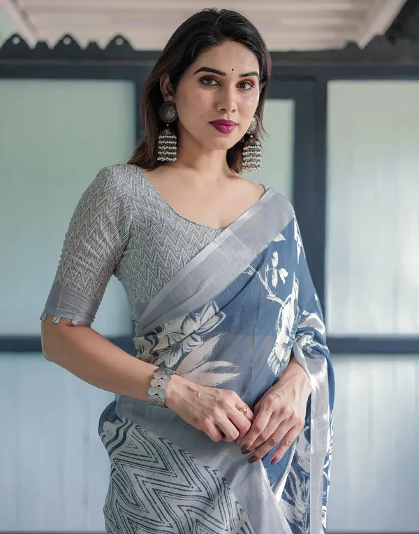 Grey_Elegant_Design_Organza_Saree_For_Women