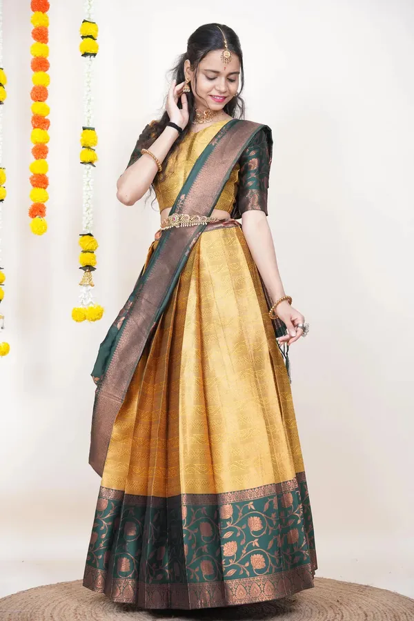 Multicolour_Elegant_Design_Banarasi_Silk_Half_Saree_For_Women