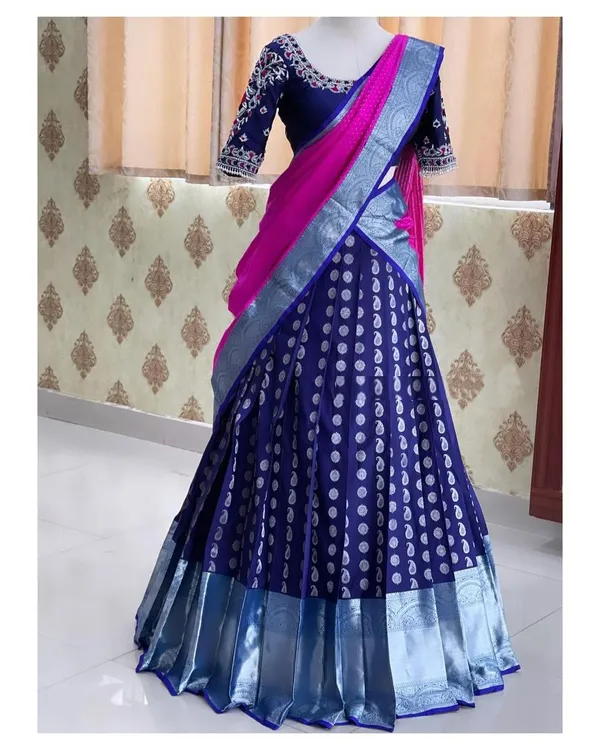 Blue_And_Pink_Elegant_Design_Silk_Half_Saree_With_Dupatta_For_Women