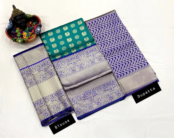 Turquoise_And_Purple_Elegant_Design_Silk_Blend_Half_Saree_For_Women