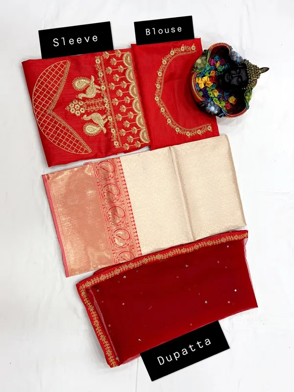 Red_Elegant_Design_Embroidered_Banarasi_Silk_Half_Saree_With_Dupatta_For_Women