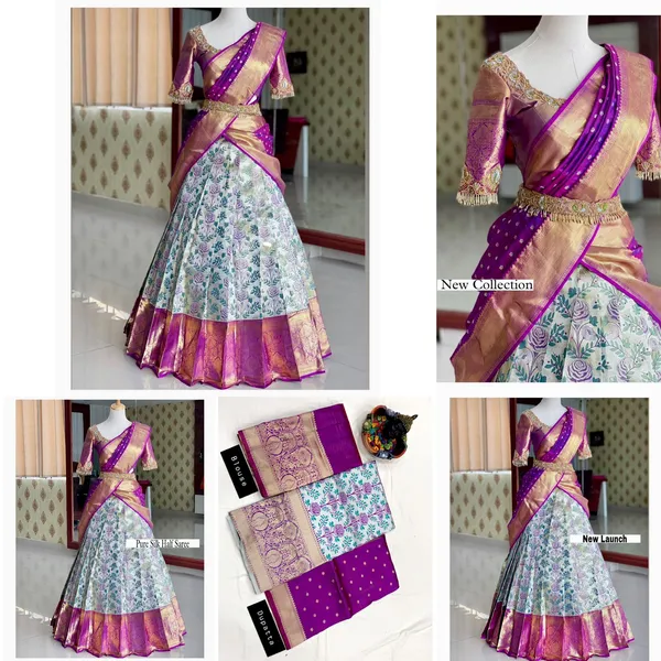 Purple_Elegant_Design_Pure_Silk_Half_Saree_For_Women
