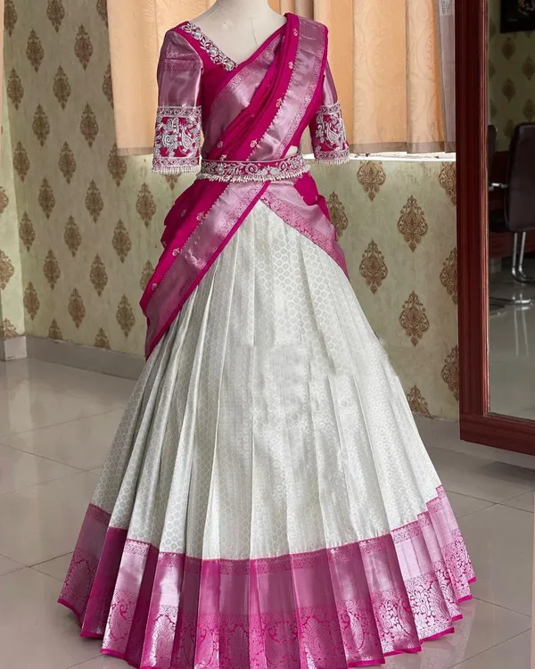 Pink_And_White_Elegant_Design_Embroidered_Silk_Half_Saree_With_Dupatta_For_Women