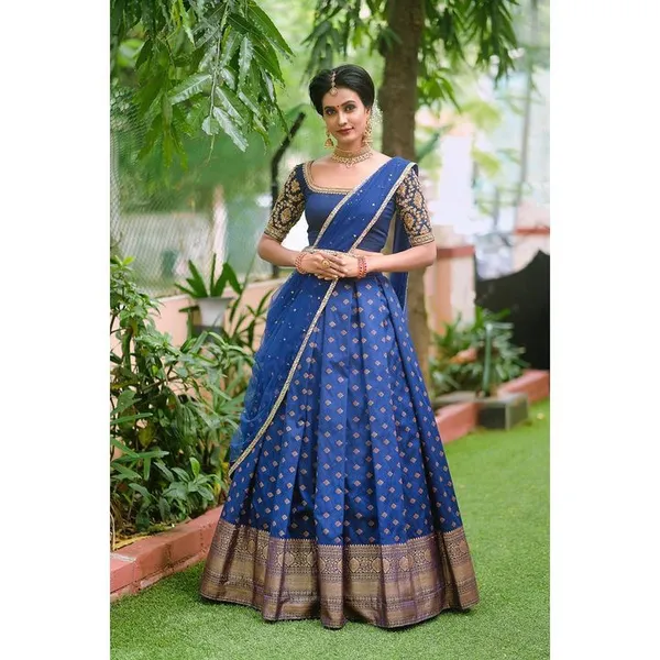 Blue_Elegant_Design_Embroidered_Brocade_Silk_Half_Saree_With_Dupatta_For_Women