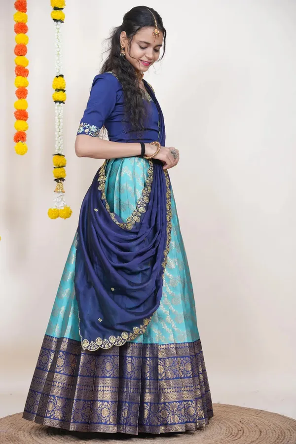 Blue_Elegant_Design_Embroidered_Silk_Half_Saree_With_Dupatta_For_Women