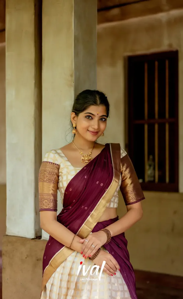 Beige_And_Purple_Elegant_Design_Embroidered_Silk_Blend_Half_Saree_For_Women