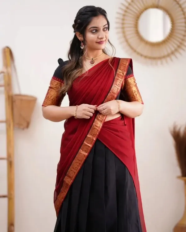 Red_Elegant_Design_Silk_Blend_Half_Saree_For_Women