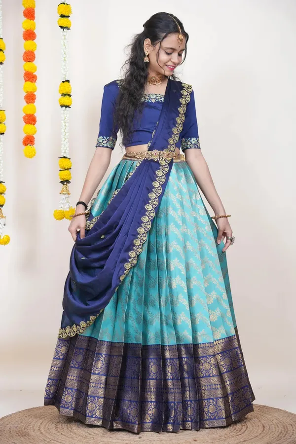 Blue_Elegant_Design_Embroidered_Silk_Half_Saree_With_Dupatta_For_Women