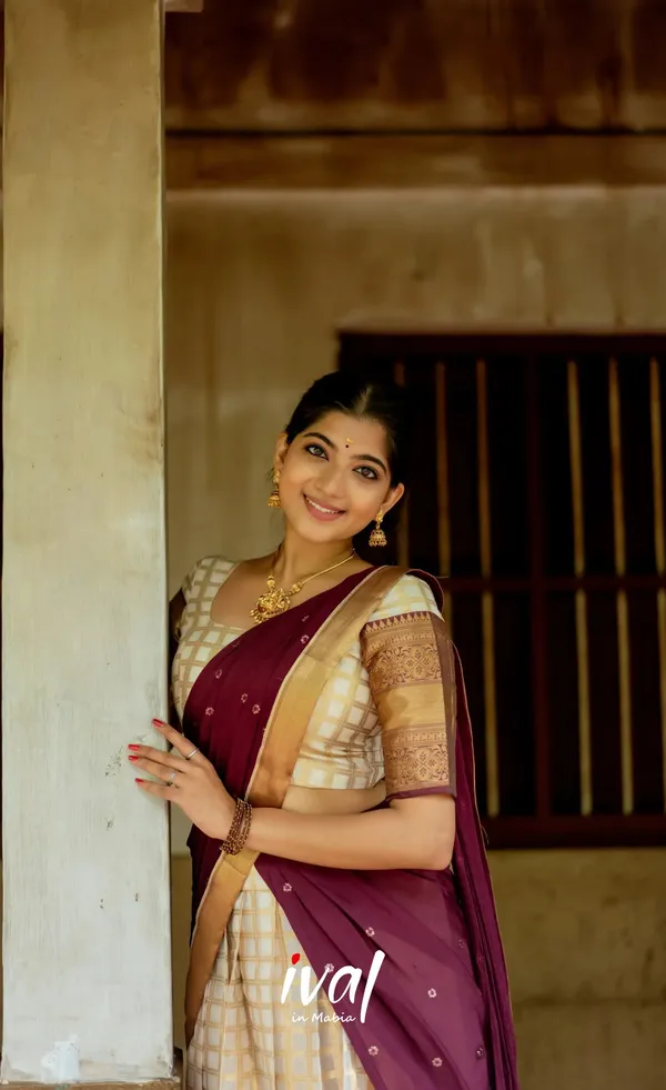 Beige_And_Purple_Elegant_Design_Embroidered_Silk_Blend_Half_Saree_For_Women