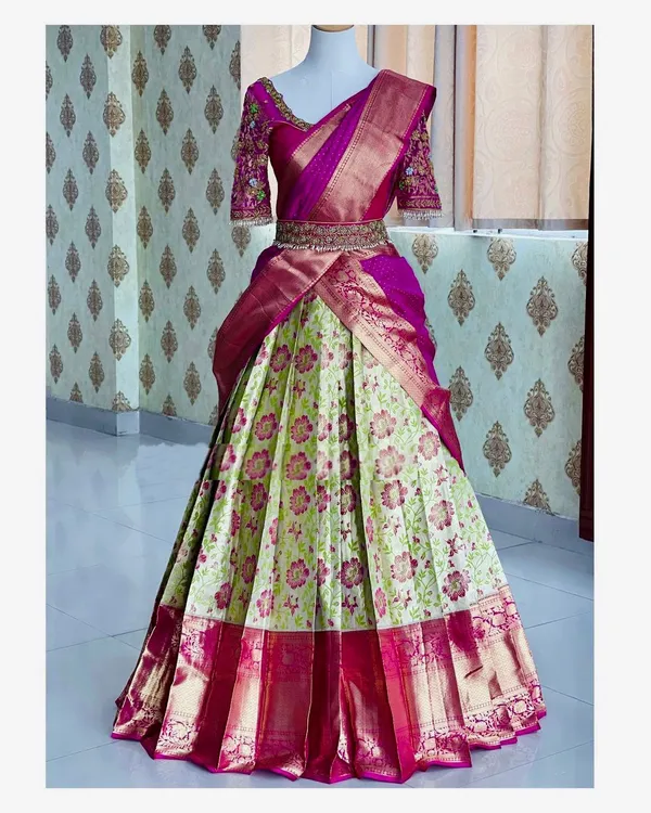 Pink_Elegant_Design_Embroidered_Silk_Blend_Half_Saree_With_Dupatta_For_Women