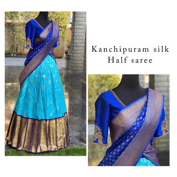 Multicolor_Elegant_Design_Embroidered_Kanchipuram_Silk_Half_Saree_For_Women
