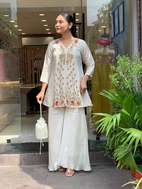 White_Silk_Kurti_Palazzo_Set_For_Women