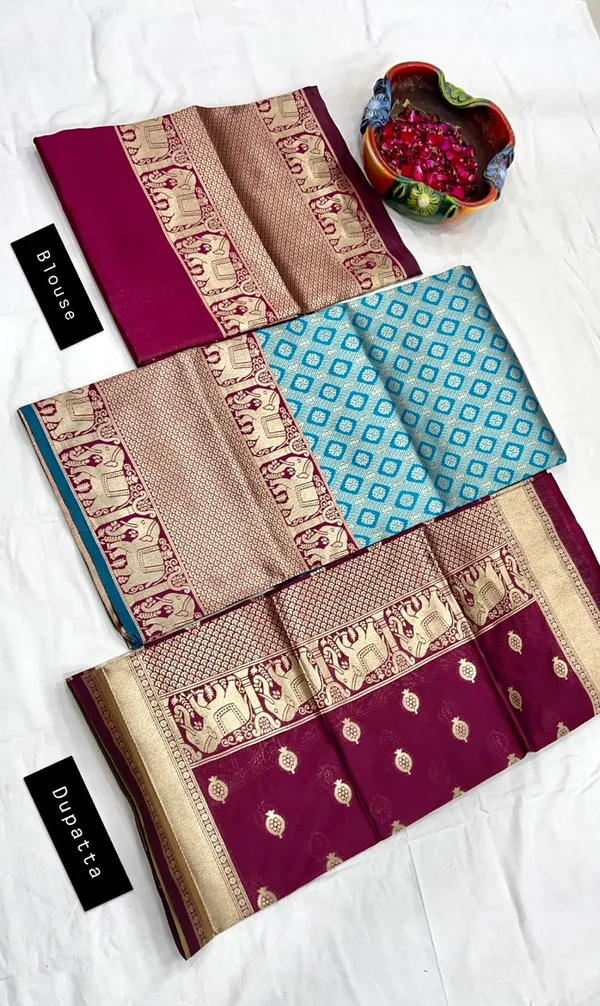 Green_And_Purple_Elegant_Design_Embellished_Kanchipuram_Silk_Half_Saree_With_Dupatta_For_Women