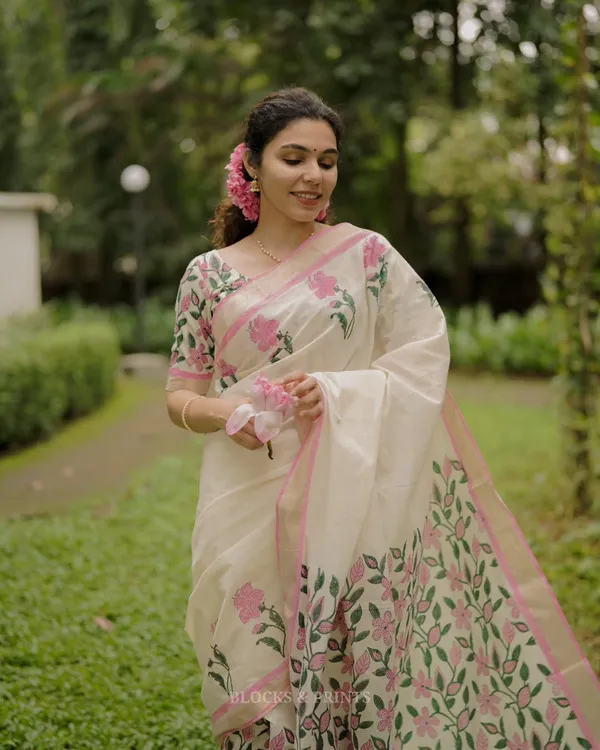White_And_Pink_Elegant_Design_Embroidered_Organza_Saree_For_Women