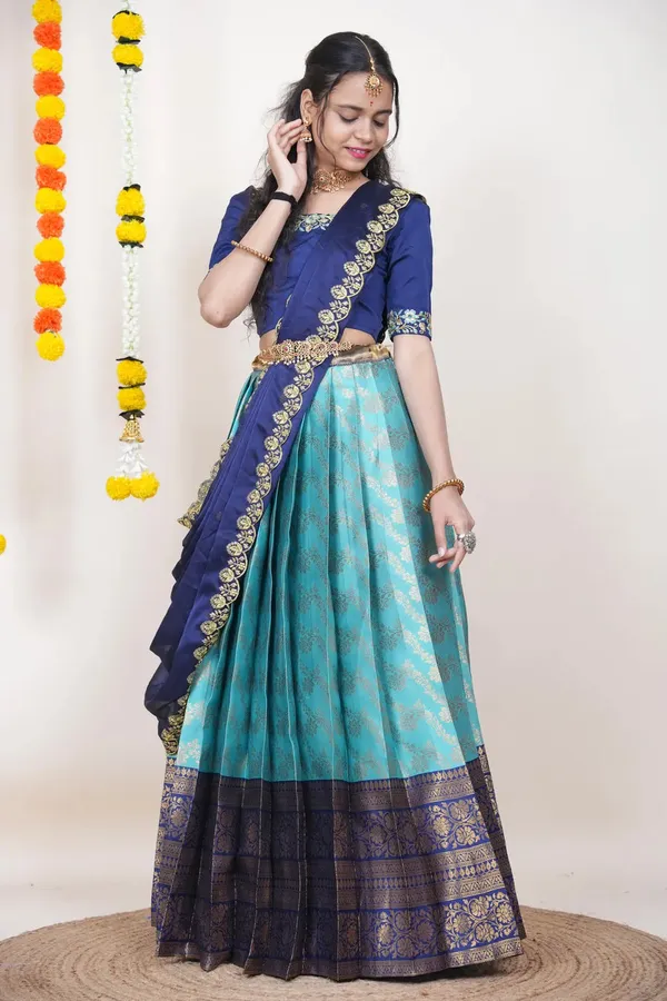 Blue_Elegant_Design_Embroidered_Silk_Half_Saree_With_Dupatta_For_Women