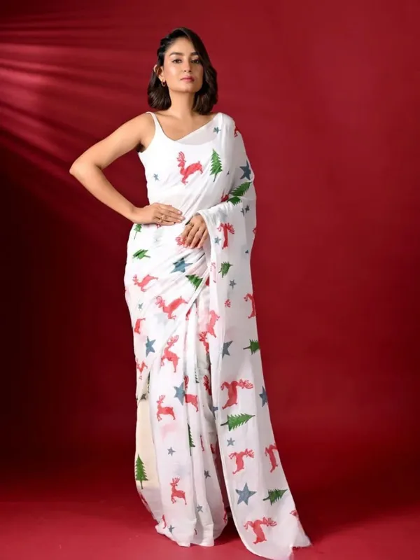 White_Elegant_Design_Linen_Blend_Saree_For_Women