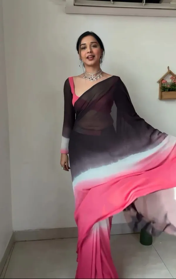 Pink_And_Black_Elegant_Design_Georgette_Saree_For_Women