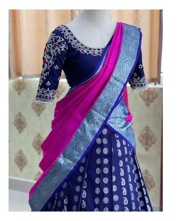 Blue_And_Pink_Elegant_Design_Silk_Half_Saree_With_Dupatta_For_Women