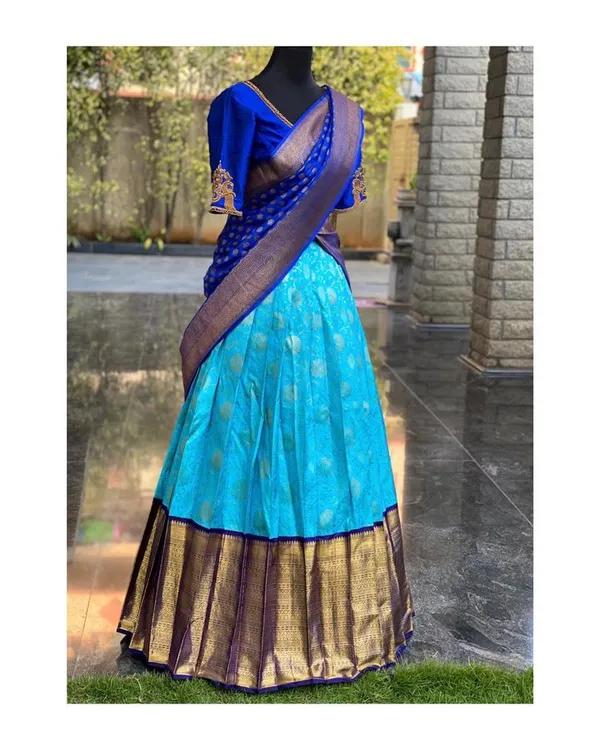 Multicolor_Elegant_Design_Embroidered_Kanchipuram_Silk_Half_Saree_For_Women