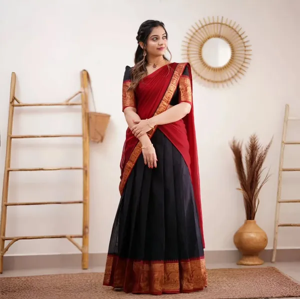 Red_Elegant_Design_Silk_Blend_Half_Saree_For_Women