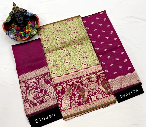 Green_And_Purple_Elegant_Design_Embroidered_Banarasi_Silk_Half_Saree_For_Women