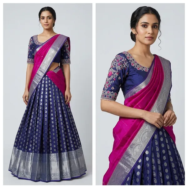Blue_And_Pink_Elegant_Design_Silk_Half_Saree_With_Dupatta_For_Women