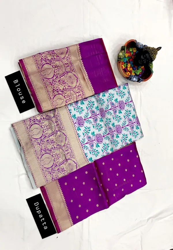 Purple_Elegant_Design_Pure_Silk_Half_Saree_For_Women