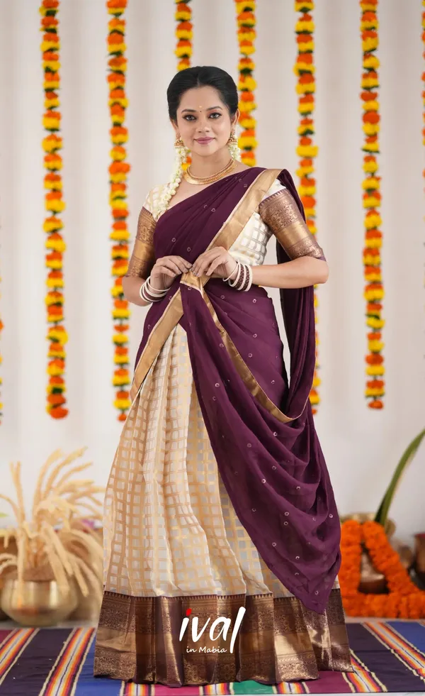 Beige_And_Purple_Elegant_Design_Embroidered_Silk_Blend_Half_Saree_For_Women