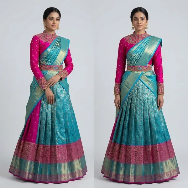 Blue_And_Pink_Elegant_Design_Embroidered_Silk_Half_Saree_With_Dupatta_For_Women