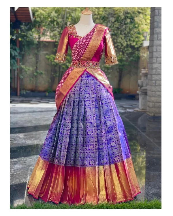 Purple_Elegant_Design_Pure_Silk_Half_Saree_For_Women