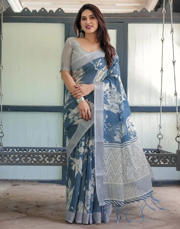 Grey_Elegant_Design_Organza_Saree_For_Women
