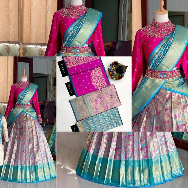Blue_And_Pink_Elegant_Design_Embroidered_Silk_Half_Saree_With_Dupatta_For_Women