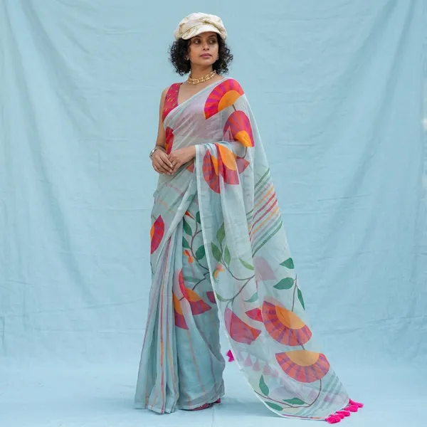 Green_Elegant_Design_Linen_Saree_For_Women