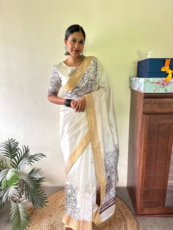 White_Elegant_Design_Cotton_Silk_Saree_For_Women