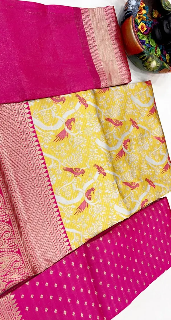 Yellow_And_Pink_Elegant_Design_Banarasi_Silk_Half_Saree_With_Dupatta_For_Women