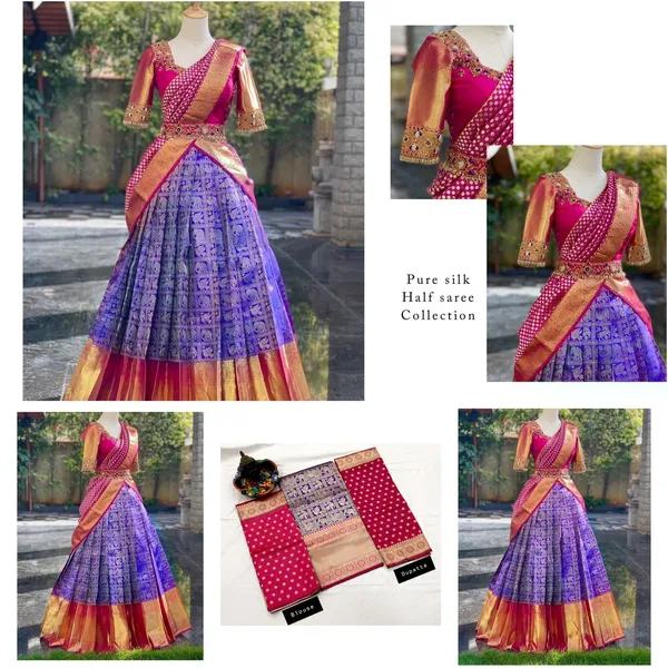 Purple_Elegant_Design_Pure_Silk_Half_Saree_For_Women