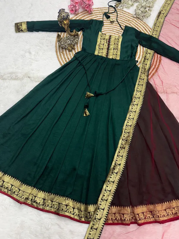 Green_Vichitra_Silk_Gown_Dupatta_2_Piece_Set_For_Women