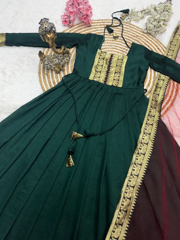 Green_Vichitra_Silk_Gown_Dupatta_2_Piece_Set_For_Women