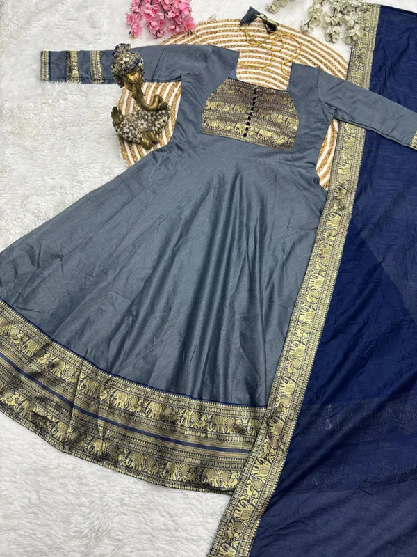 Grey_Cotton_Gown_Dupatta_2_Piece_Set_For_Women