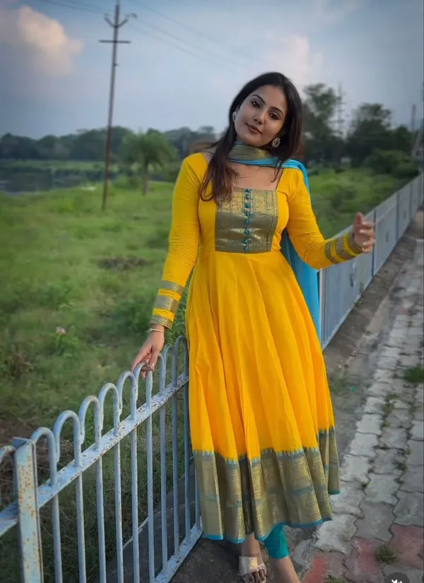 Yellow_Cotton_Gown_Dupatta_2_Piece_Set_For_Women