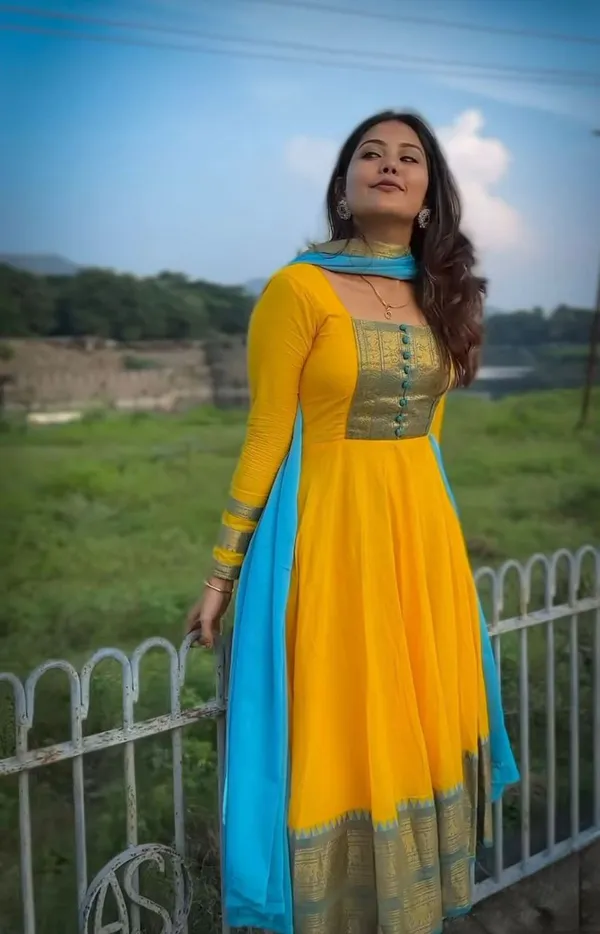 Yellow_Cotton_Gown_Dupatta_2_Piece_Set_For_Women