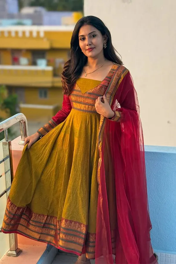 Mustard_Vichitra_Silk_Gown_Dupatta_2_Piece_Set_For_Women