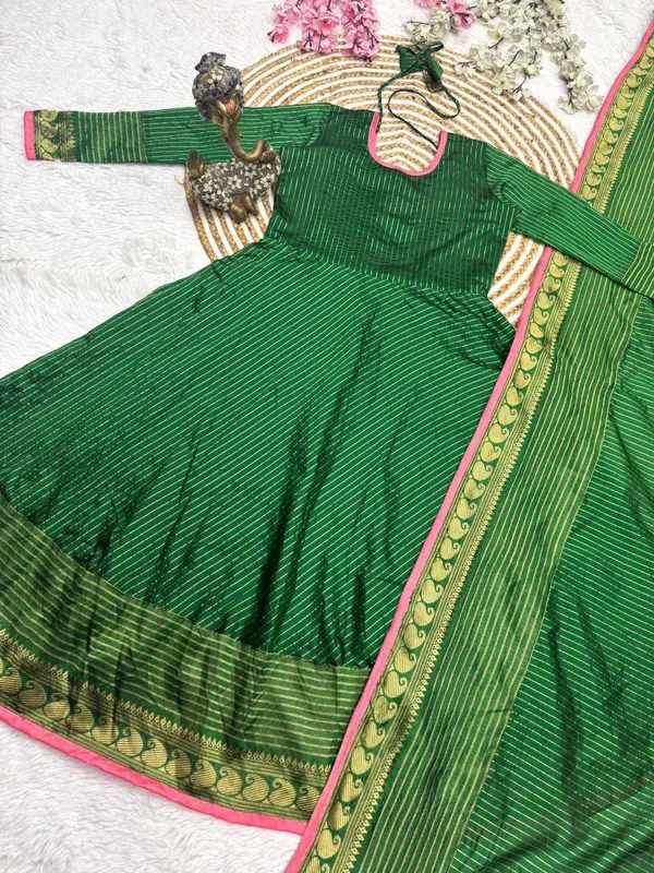 Green_Kota_Banarasi_Gown_Dupatta_2_Piece_Set_For_Women