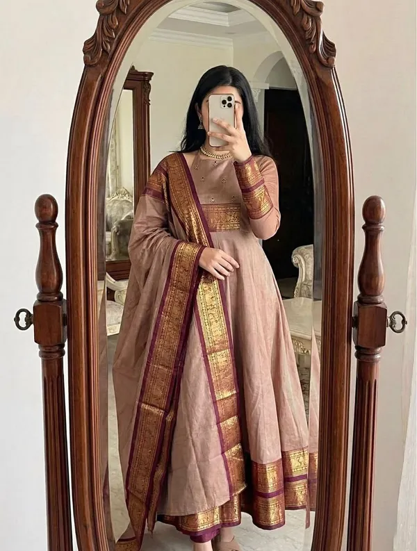 Chiku_Cotton_Gown_Dupatta_2_Piece_Set_For_Women