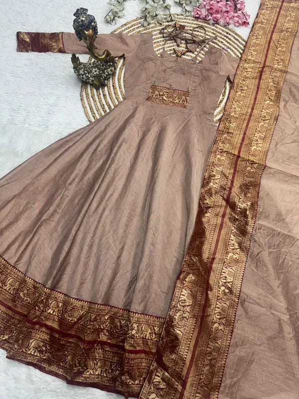 Chiku_Cotton_Gown_Dupatta_2_Piece_Set_For_Women