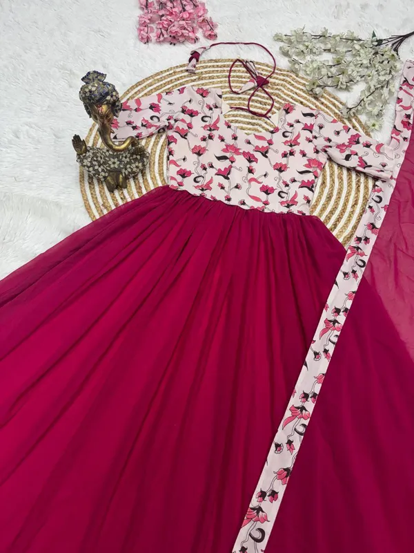 Pink_Georgette_Gown_Dupatta_2_Piece_Set_For_Women