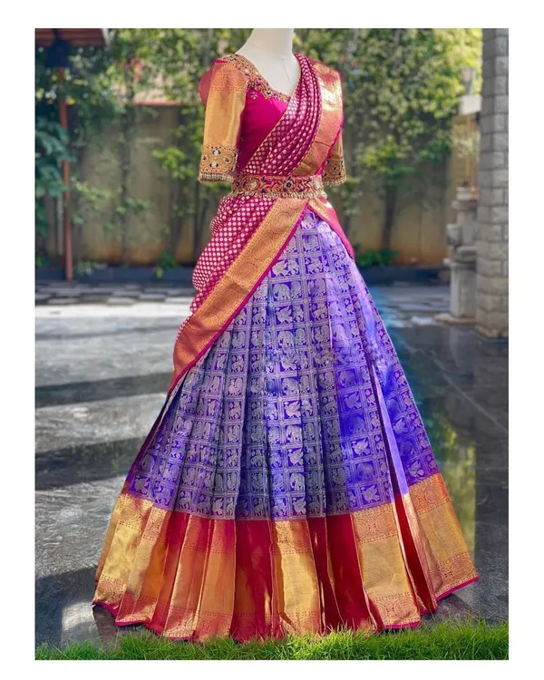 Purple_Elegant_Design_Pure_Silk_Half_Saree_For_Women